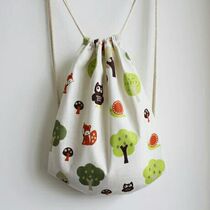 Cloth Art Homemade Cotton Linen Travel Double Shoulder Draw Rope Backpack Spring Small Tree Adults With Childrens Items Collection Bags