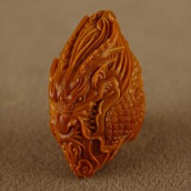 Pure handmade (dragon line the world) Qi bamboo gold stone Su Gong olive walnut carving single seed carving text play