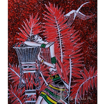 Miao handmade batik decorative painting batik photo frame painting core characteristic crafts Maple Leaf female 42x48cm