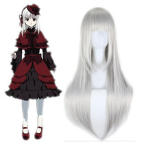 K Chong name Anna silver white 70CM flat bangs long hair cosplay anime wig