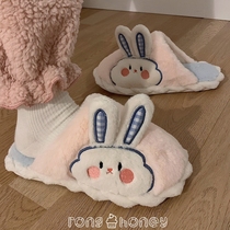 Japan Ins Cute Rabbit Cotton Slippers Female Winter Student Dorm Home Girl Hearts Anti Slip Warm Fur Slippers