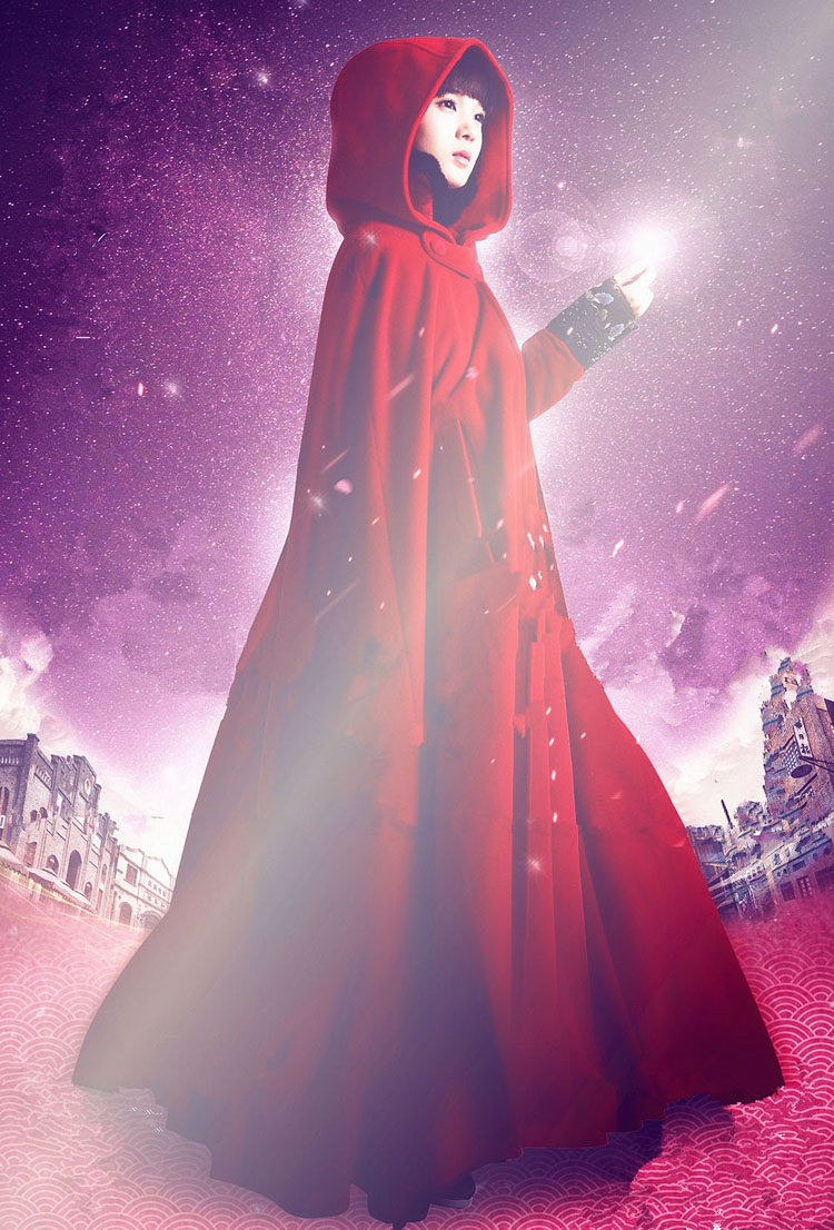 2016年香依依无心法师岳绮罗同款长款小红帽女巫复古毛呢羊绒斗篷