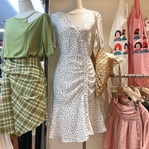 2021 summer new Korean fashion temperament waist thin wave point V-neck ruffle high waist folding dress