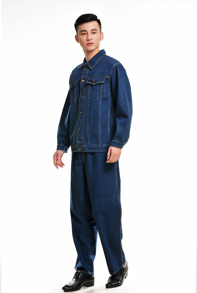 秋冬季纯棉牛仔工作服套装加厚焊工电焊服男电力施工汽修工装耐磨_7折
