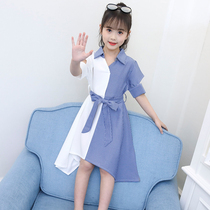 Girls summer dress 2021 new foreign style childrens princess dress color short-sleeved female big child fashionable long dress