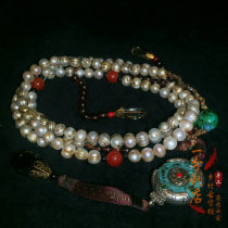 Antique Qing Dynasty spiral pattern pearl round beads old Chaozhu crystal necklace necklace necklace 108 Buddha beads rosary beads collection
