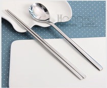 Stainless steel Korean chopsticks spoon Korean solid flat chopsticks spoon portable tableware Gift Set 5