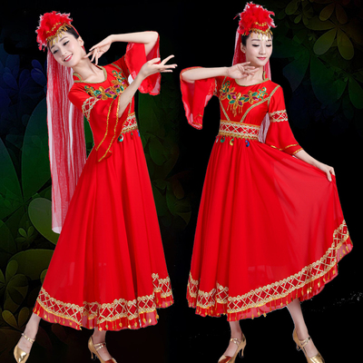 Folk Dance Costumes performance costume ethnic minority Uygur stage performance costume Xinjiang big dress long skirt girl