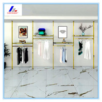 Clothing store hanger display rack upper wall column square column window background stainless steel titanium front side hanging clothing rack