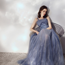 Bridesmaid dress 2022 new summer female long dress banquet annual meeting temperament engagement birthday art test show fairy blue
