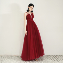 Toast clothing bride 2022 new summer red wedding banquet temperament evening dress suspenders high-quality texture female small