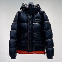 Winter fashion new triangle standard recycled nylon thick warm hooded casual loose men and women with Down jacket