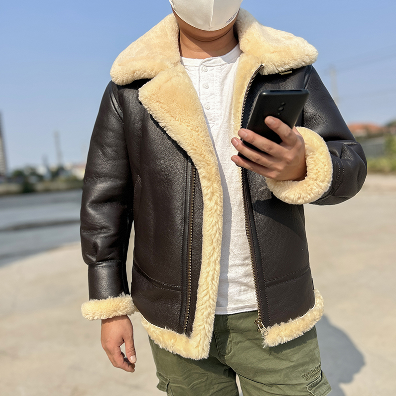 经典版B3加厚绵羊皮毛一体男士皮草冬季御寒真皮皮衣机车夹克外套