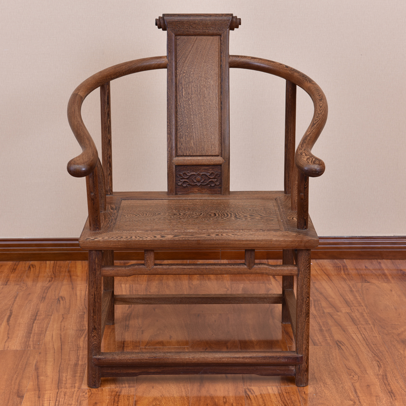 红木鸡翅木椅子中式仿古圈椅鸡翅木卷书椅实木明清古典高背圈椅_不