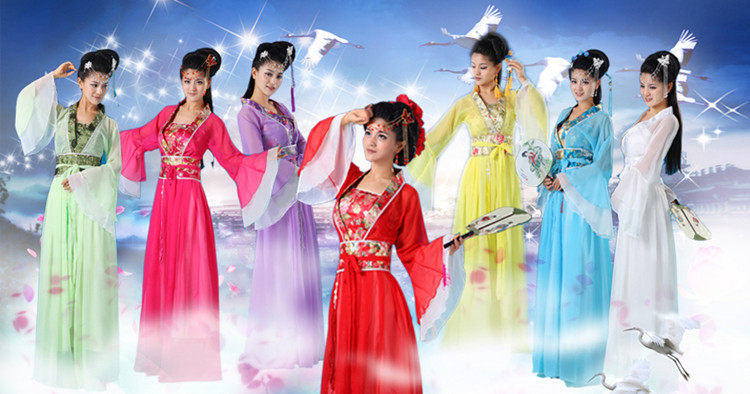 古装服装 仙女 七仙女 唐装汉服 仙女服 演出服 古筝表演 雪纺裙