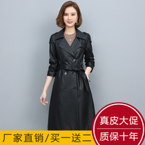 2021 Spring and Autumn New Haining Leather Women's Middle School Long Korean Slim Sheepskin Trench Coat Foreign Style Coat Tide