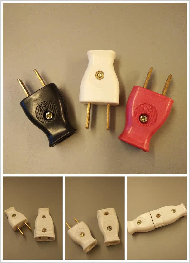 2芯电线对接插头公母座两扁脚2孔监控电源对插小型阻燃15a白色