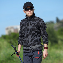 Outdoor autumn and winter fleece mens fleece inner warm camouflage jacket thick cardigan fleece sweater stand collar