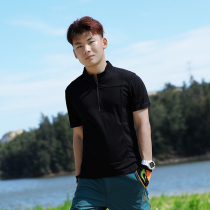 Summer short-sleeved mens sports quick-drying clothes thin collar mountaineering tour outdoor hiking mens T-shirt loose and breathable