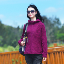 Outdoor fleece jacket womens hooded fleece jacket Cape autumn and winter sports thickened double-sided velvet loose velvet guard