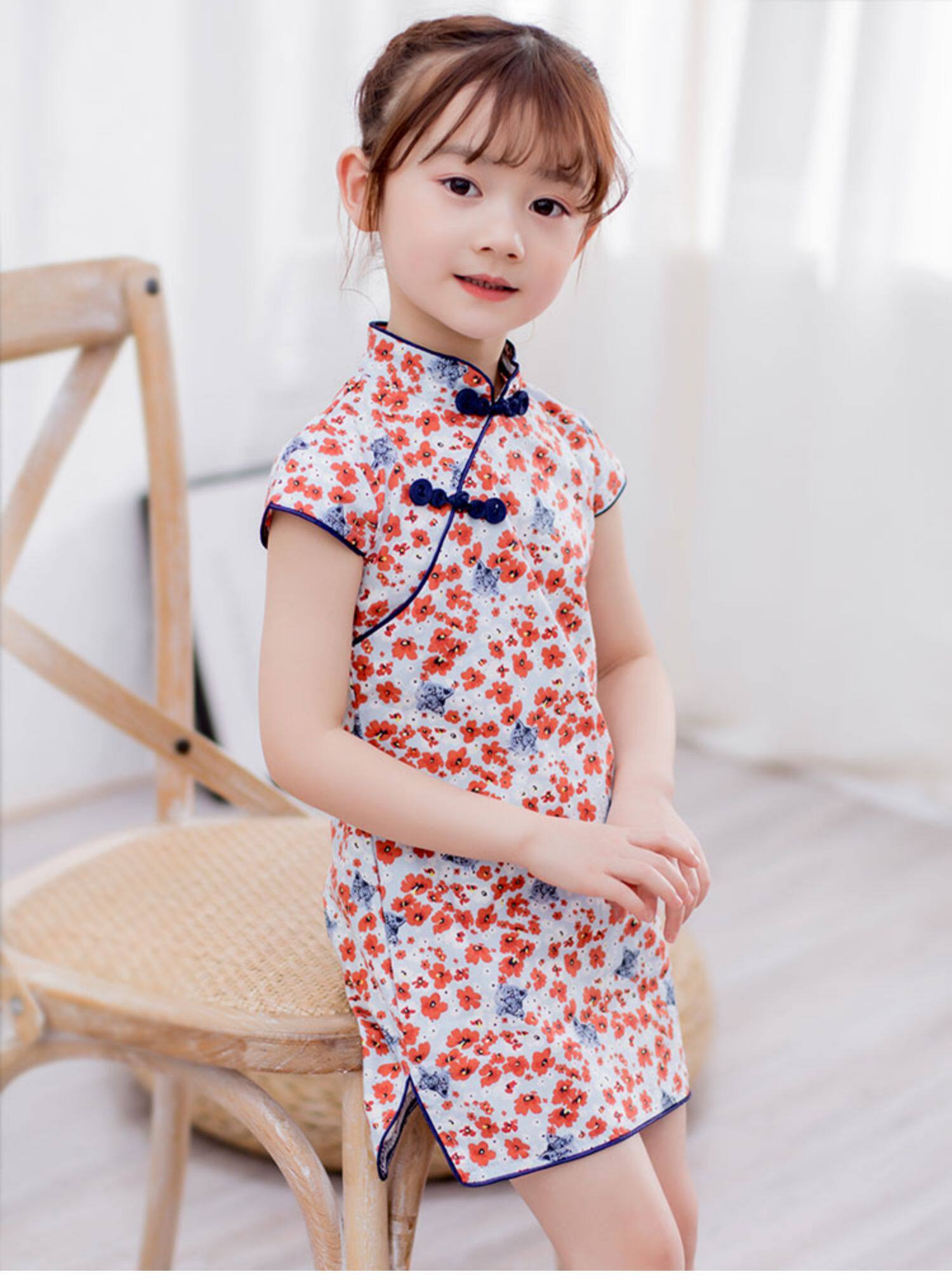 女童旗袍儿童旗袍夏季小女孩旗袍裙中国风连衣裙改良女宝宝祺袍裙_双