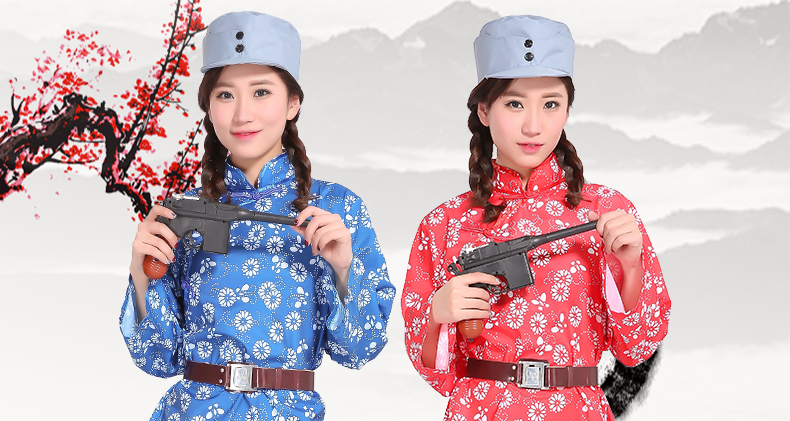 儿童成人村姑女八路女游击队影视剧抗日战争演出服女八路军表演服