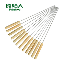 Original Wooden Handle Stainless Steel Needle BBQ Steel Stick Round Sticker Accessories BBQ Meat Tools BBQ Skewers BBQ Needles 12pcs