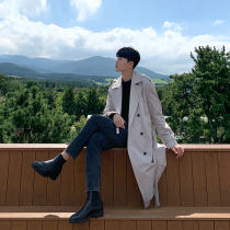 Spring and autumn very fairy windbreaker men's long handsome knee-length Korean fashion English style beige thin coat coat