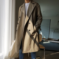 Trench coat men's medium and long English style Korean fashion handsome new knee-length spring and autumn leisure double-breasted Japanese coat