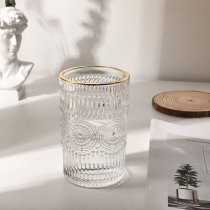 ins French retro style embossed Phnom Penh glass Water cup Juice milk drink cup Pen holder Makeup brush bucket