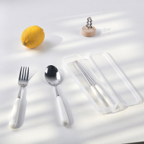 Simple white ceramic handle stainless steel portable tableware student spoon chopsticks portable tableware two-piece three-piece set