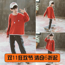 Boys with long-sleeved T-shirts Spring and Autumn Disguise Children 2022 New Middle School Boys Upper and Bottom Shirt Spring and Korean Version