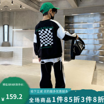 Boy sports suit 2022 Early spring children Fried Street Chessboard Gridiron two sets CUHK Scout Fashion Pants