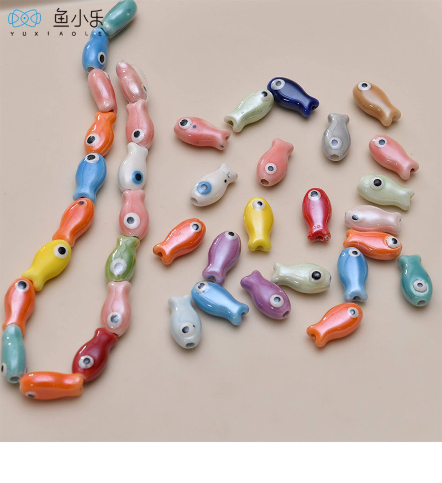 复古风手工绘制双面彩色小鱼直孔串珠diy手链项链耳饰品配件材料