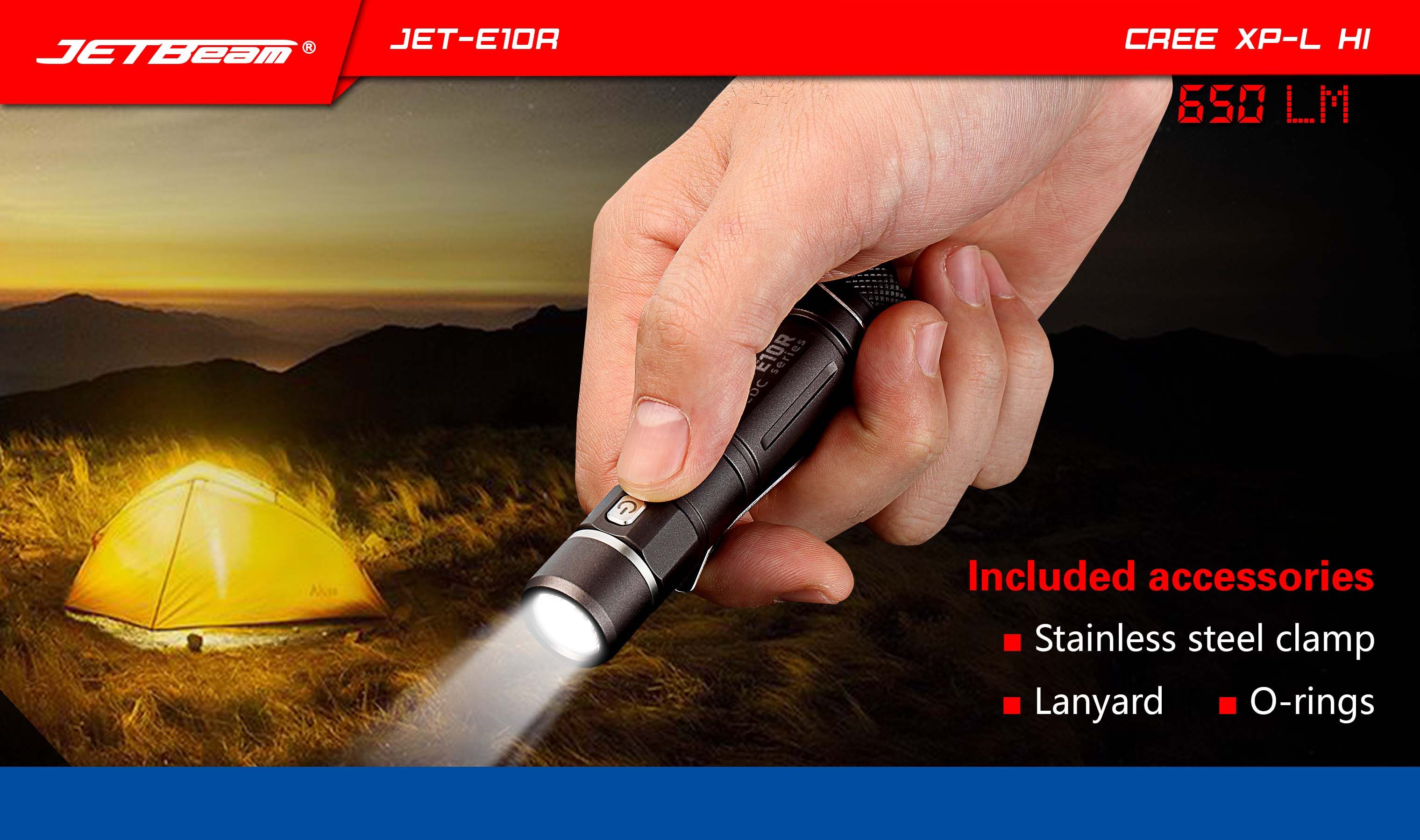 jetbeam杰特明 e10r手电筒强光充电超亮防水迷你超轻家用小手电筒