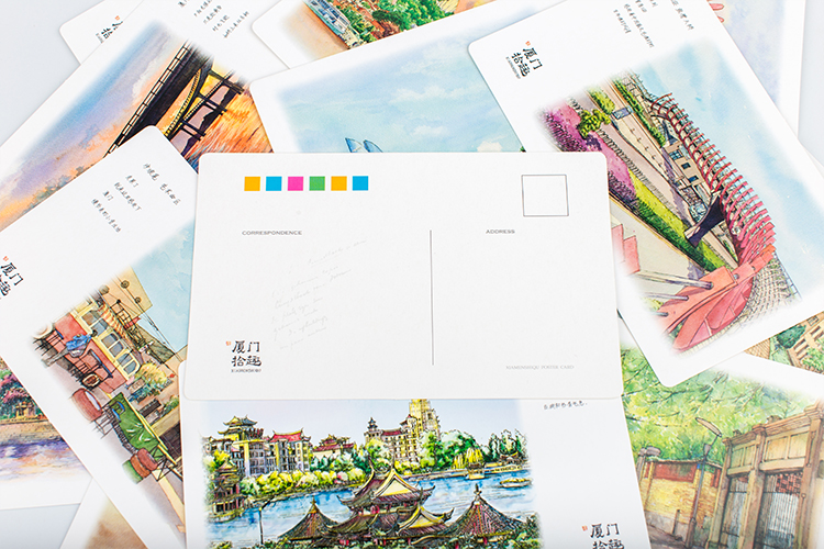 厦门手绘明信片鼓浪屿曾厝垵沙尾坡风景原创厦门大学手绘明信片