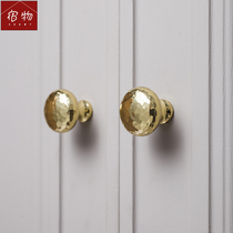 Handmade hammering hammer light luxury mushroom brass handle Drawer Wardrobe shoe cabinet door round Golden single hole small handle