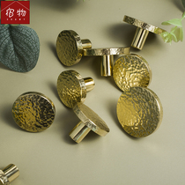 Nordic light luxury pure brass handmade hammer handle cabinet wardrobe door furniture drawer Golden single hole small handle