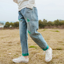 Girls Breaking Jeans 2021 Spring New Korean Fashion Children Childrens Tong-style Spring Girl Pants
