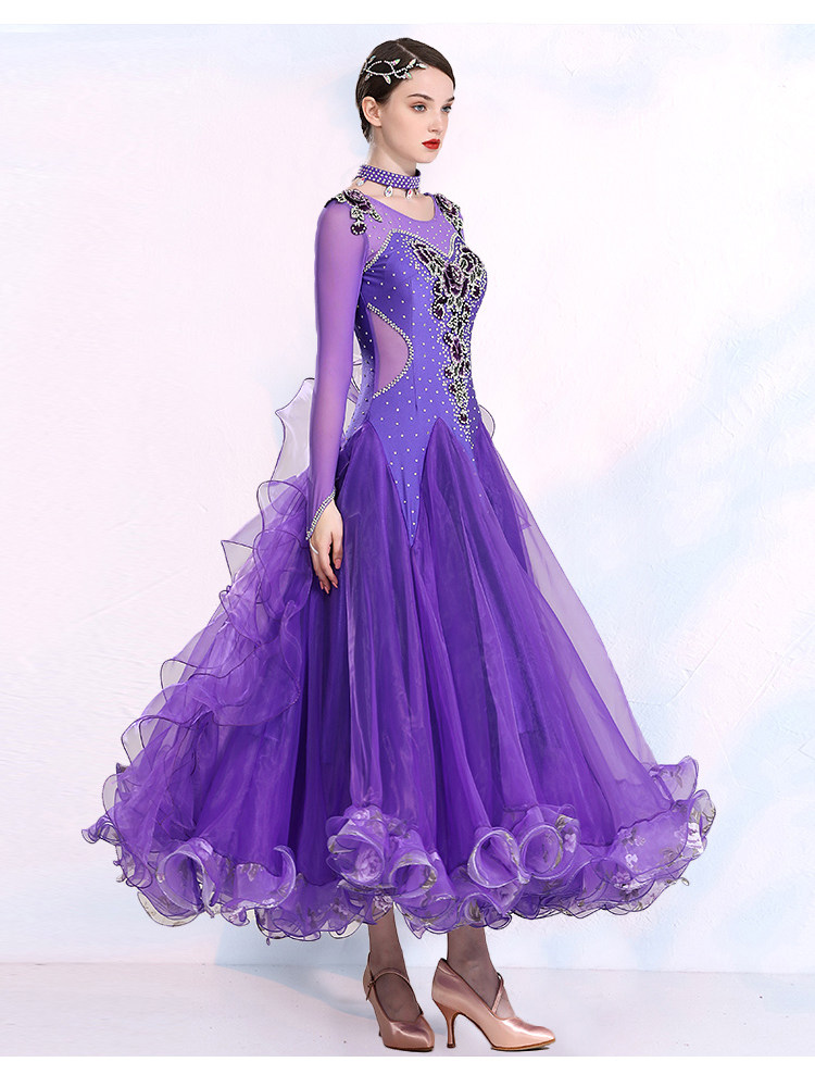 新款裙国标舞比赛交谊舞连衣裙华尔兹表演服亮片大摆裙