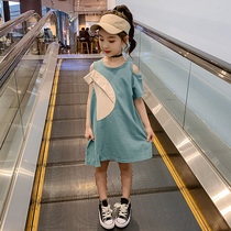 Girls' dress short sleeve summer dress 2023 new pure cotton gas dew shoulder summer skirt children's princess dress