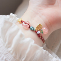 Peach Rong Li Nanhong Peach Gold 999 Jifu Brand Chai Cai Nafu Strawberry Crystal Ping Buckle Bracelet Rope