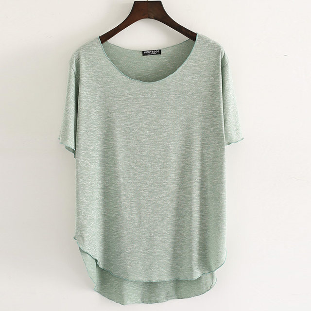 ແມ່ຍິງ Summer ຂອງແມ່ຍິງບາງໆຄໍ Bamboo ຝ້າຍແຂນສັ້ນ T-Shirts ສໍາລັບ Outerwear Pyjamas, Loose Casual Loose Home Wear Tops