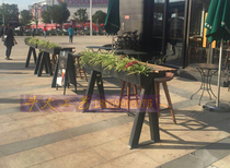 American retro outdoor bar table solid wood simple high foot table and chair combination Leisure bar flower box