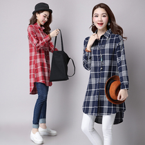 Cotton linen shirt Womens Spring and Autumn New retro ethnic style plaid long sleeve shirt sleeve casual versatile top