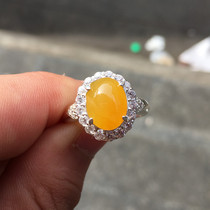 Fuli Jewelry Myanmar Natural a Cargo Ice Species Color Small Fine Fine Chicken Oil Jade Copper Bran Inlaid Mens and Womens Ring