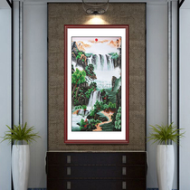 Su embroidery finished vertical version Xuanguan decoration painting true silk embroidery imitation handmade solid wood with frame living room finished landscape painting