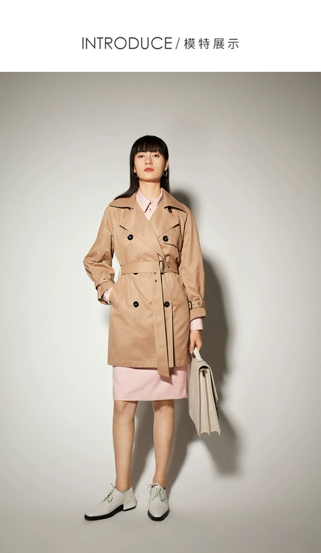 Lili lily2021 quần áo phụ nữ mùa thu Lily hit color áo khoác gió dài giữa ngực 120100C1608 - Trench Coat