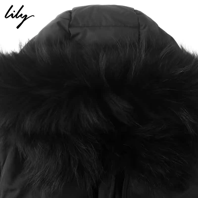 Lily2017新款女装抽褶收腰毛领连手套羽绒服116440D1412产品展示图3