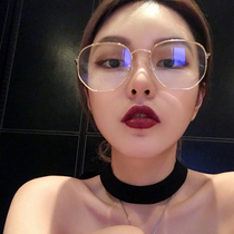 Zhou Yangqing same glasses female tide polygon Net red plain face retro metal large frame flat mirror street shot myopia